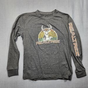 Realtree by Staghorn Greek Mens Shirt Large Grey Long Sleeve Buck Hunting Casual